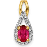 14K Yellow Gold Diamond and 0.50 Carat Oval Ruby Teardrop Halo Pendant by Lumare Gioia
