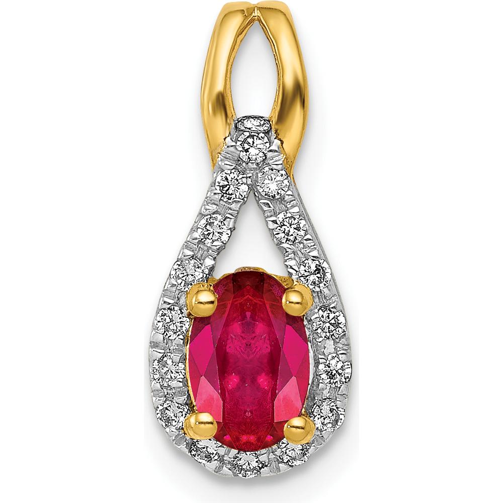 14K Yellow Gold Diamond and 0.50 Carat Oval Ruby Teardrop Halo Pendant by Lumare Gioia