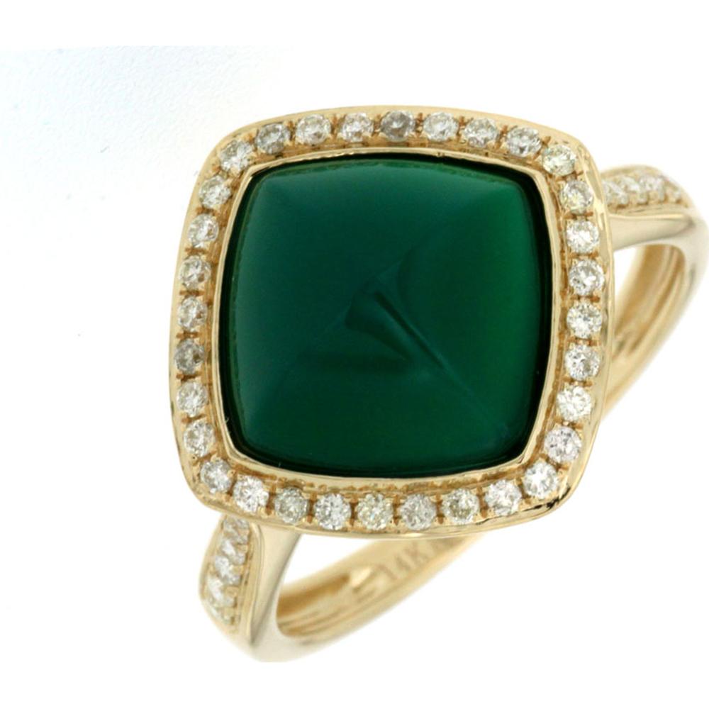 14K Yellow Gold Diamond & Agate Ring with Cushion-Cut Agate and Diamond Halo - 0.28 Carats Total Diamond Weight