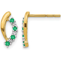 14K Yellow Gold Diamond and Emerald Drop Earrings - 0.061 Carat Total Gem Weight by Monteluci Fine Jewelry