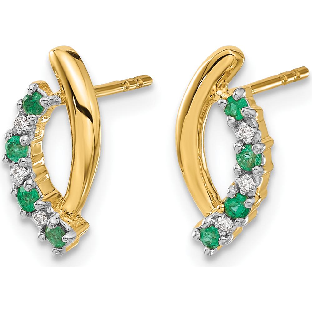 14K Yellow Gold Diamond and Emerald Drop Earrings - 0.061 Carat Total Gem Weight by Monteluci Fine Jewelry