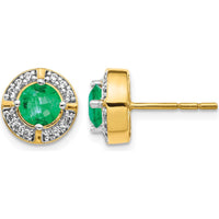 14K Yellow Gold Diamond and Emerald Halo Button Earrings - 0.5 Carats Total Emerald Weight by Monteluci Fine Jewelry