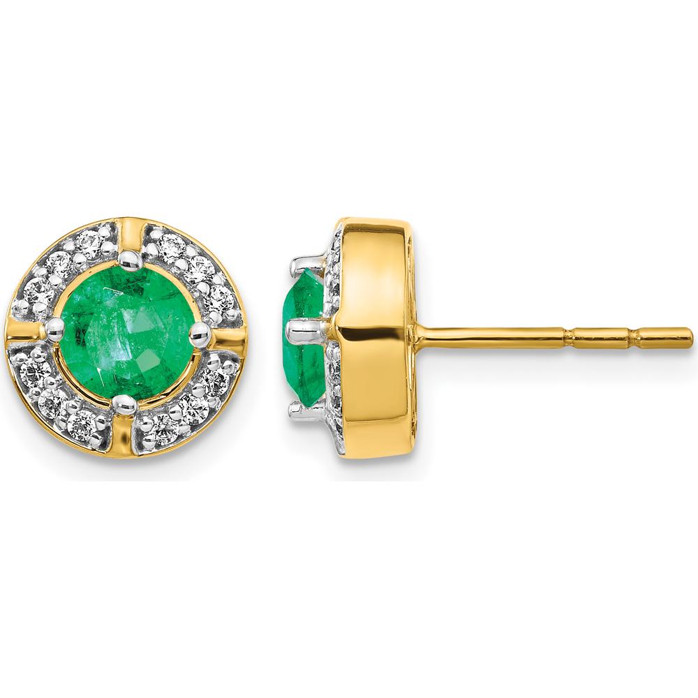 14K Yellow Gold Diamond and Emerald Halo Button Earrings - 0.5 Carats Total Emerald Weight by Monteluci Fine Jewelry