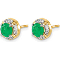 14K Yellow Gold Diamond and Emerald Halo Button Earrings - 0.5 Carats Total Emerald Weight by Monteluci Fine Jewelry