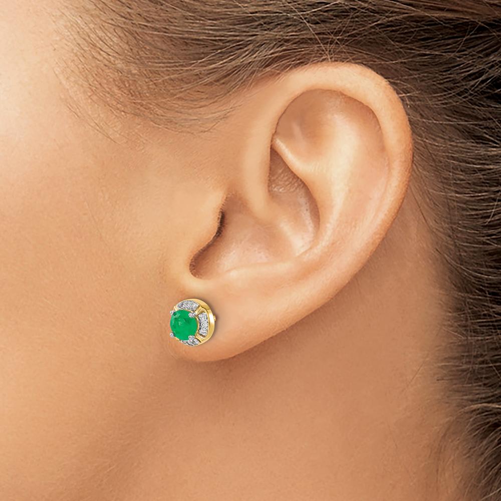14K Yellow Gold Diamond and Emerald Halo Button Earrings - 0.5 Carats Total Emerald Weight by Monteluci Fine Jewelry