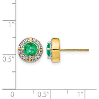 14K Yellow Gold Diamond and Emerald Halo Button Earrings - 0.5 Carats Total Emerald Weight by Monteluci Fine Jewelry