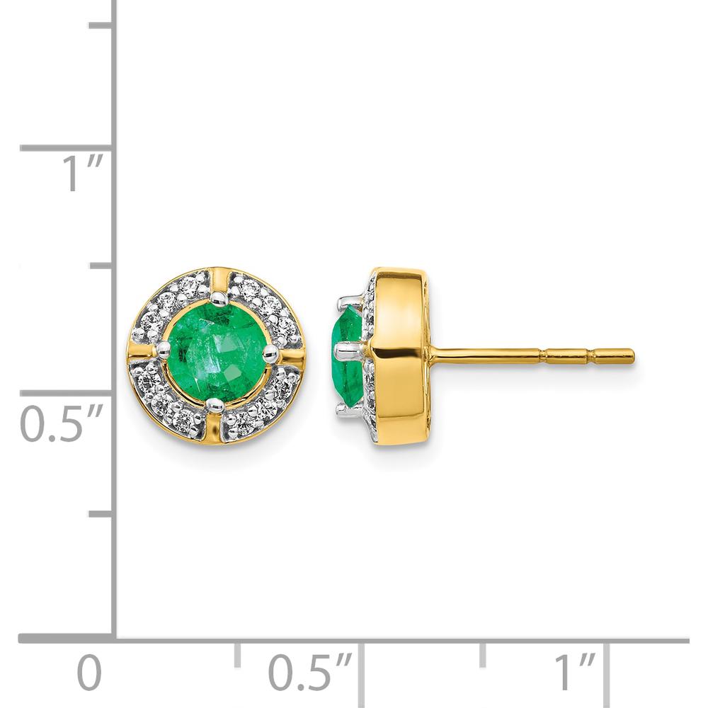 14K Yellow Gold Diamond and Emerald Halo Button Earrings - 0.5 Carats Total Emerald Weight by Monteluci Fine Jewelry