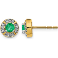 14K Yellow Gold Diamond and Emerald Halo Earrings - 0.25 Carats Total Emerald Weight by Monteluci Fine Jewelry