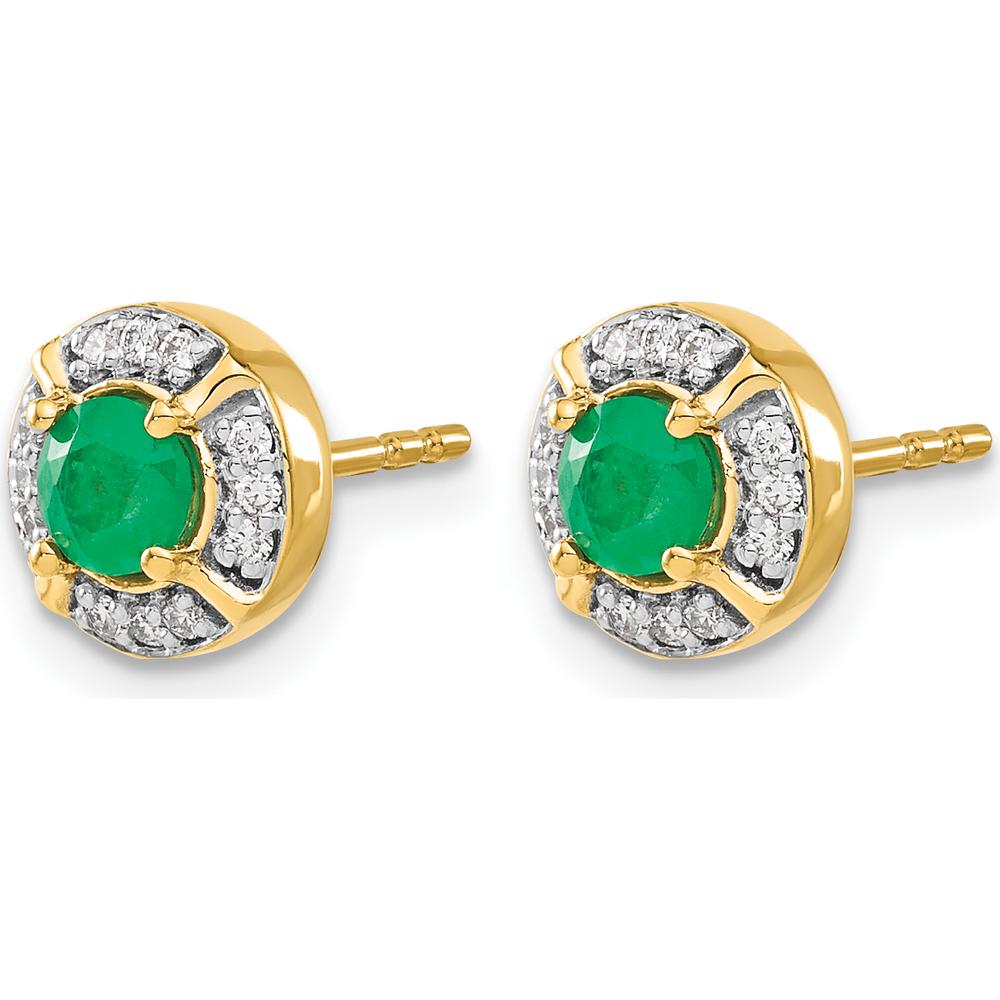 14K Yellow Gold Diamond and Emerald Halo Earrings - 0.25 Carats Total Emerald Weight by Monteluci Fine Jewelry