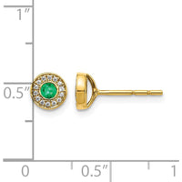 14K Yellow Gold Diamond and Emerald Halo Post Earrings - 0.11 Carat Emerald, 0.0032 Carat Diamonds by Monteluci Fine Jewelry