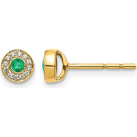 14K Yellow Gold Diamond and Emerald Halo Post Earrings - 0.11 Carat Total Gem Weight by Monteluci Fine Jewelry