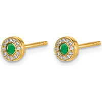 14K Yellow Gold Diamond and Emerald Halo Post Earrings - 0.11 Carat Total Gem Weight by Monteluci Fine Jewelry