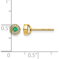 14K Yellow Gold Diamond and Emerald Halo Post Earrings - 0.11 Carat Total Gem Weight by Monteluci Fine Jewelry