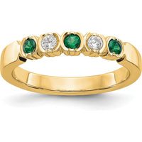 14K Yellow Gold Diamond and Emerald Wedding Band - 1/10 Carat Total Diamond Weight by 0