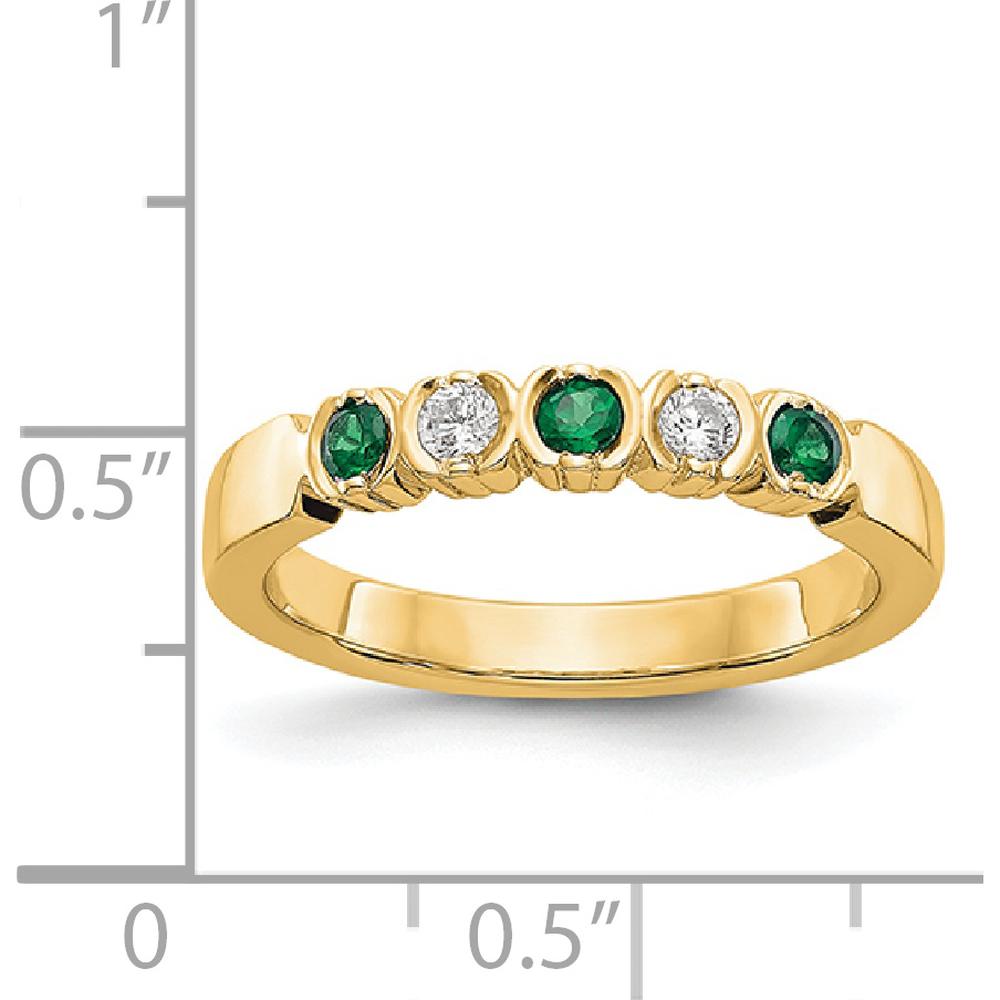 14K Yellow Gold Diamond and Emerald Wedding Band - 1/10 Carat Total Diamond Weight by 0