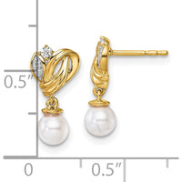 14K Yellow Gold Diamond and Freshwater Cultured Pearl Dangle Earrings - 1/15 Carats Total Diamond Weight by Monteluci Fine Jewelry