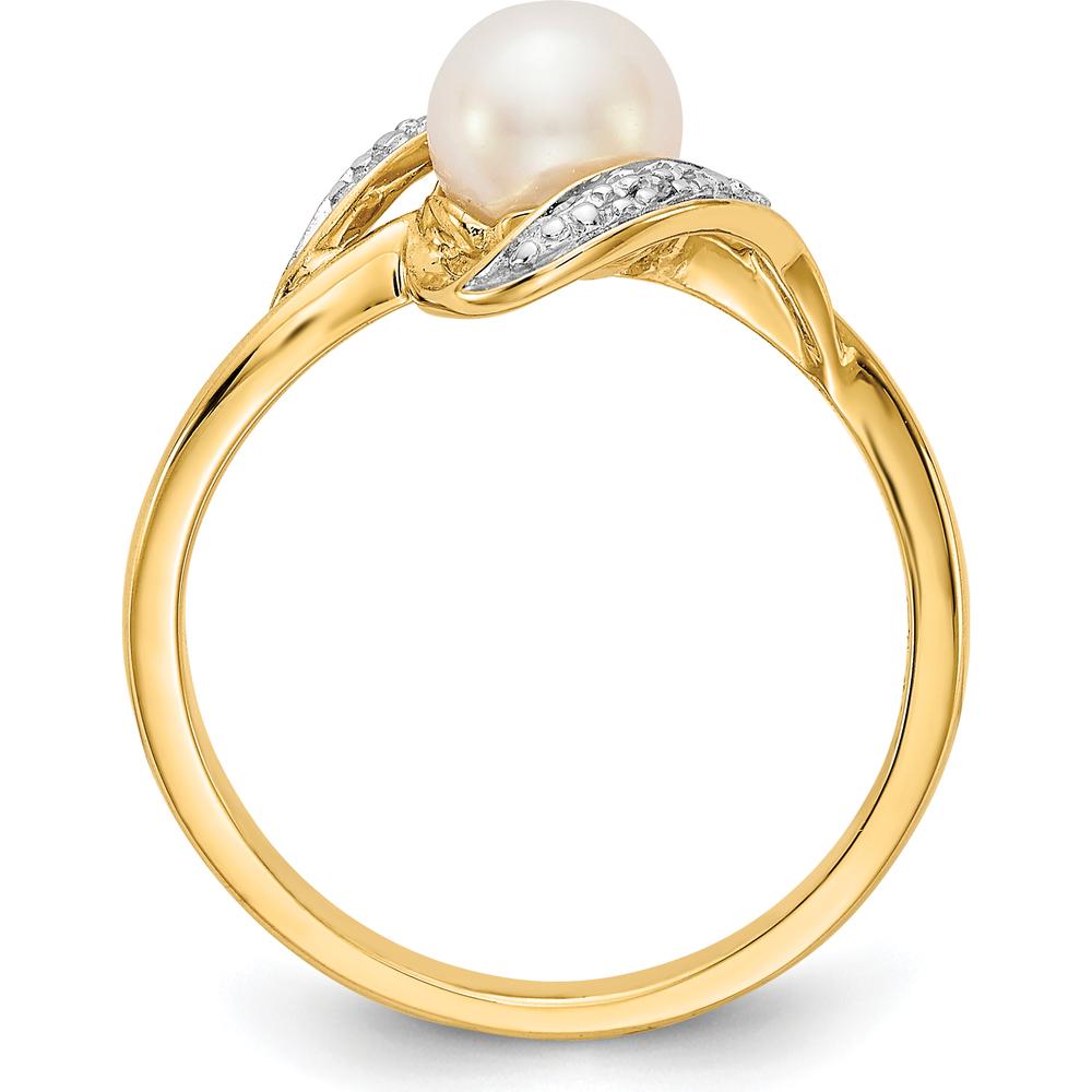 14K Yellow Gold Diamond and Freshwater Cultured Pearl Ring with 2 Round Diamonds - 0.012 Carat Total Diamond Weight by Monteluci Fine Jewelry