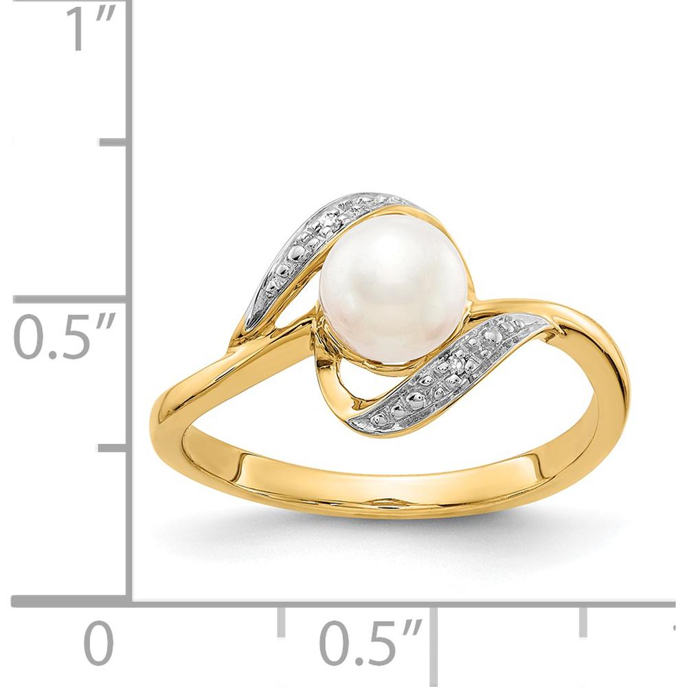 14K Yellow Gold Diamond and Freshwater Cultured Pearl Ring with 2 Round Diamonds - 0.012 Carat Total Diamond Weight by Monteluci Fine Jewelry