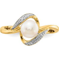 14K Yellow Gold Diamond and Freshwater Cultured Pearl Ring with 2 Round Diamonds - 0.012 Carat Total Diamond Weight by Monteluci Fine Jewelry