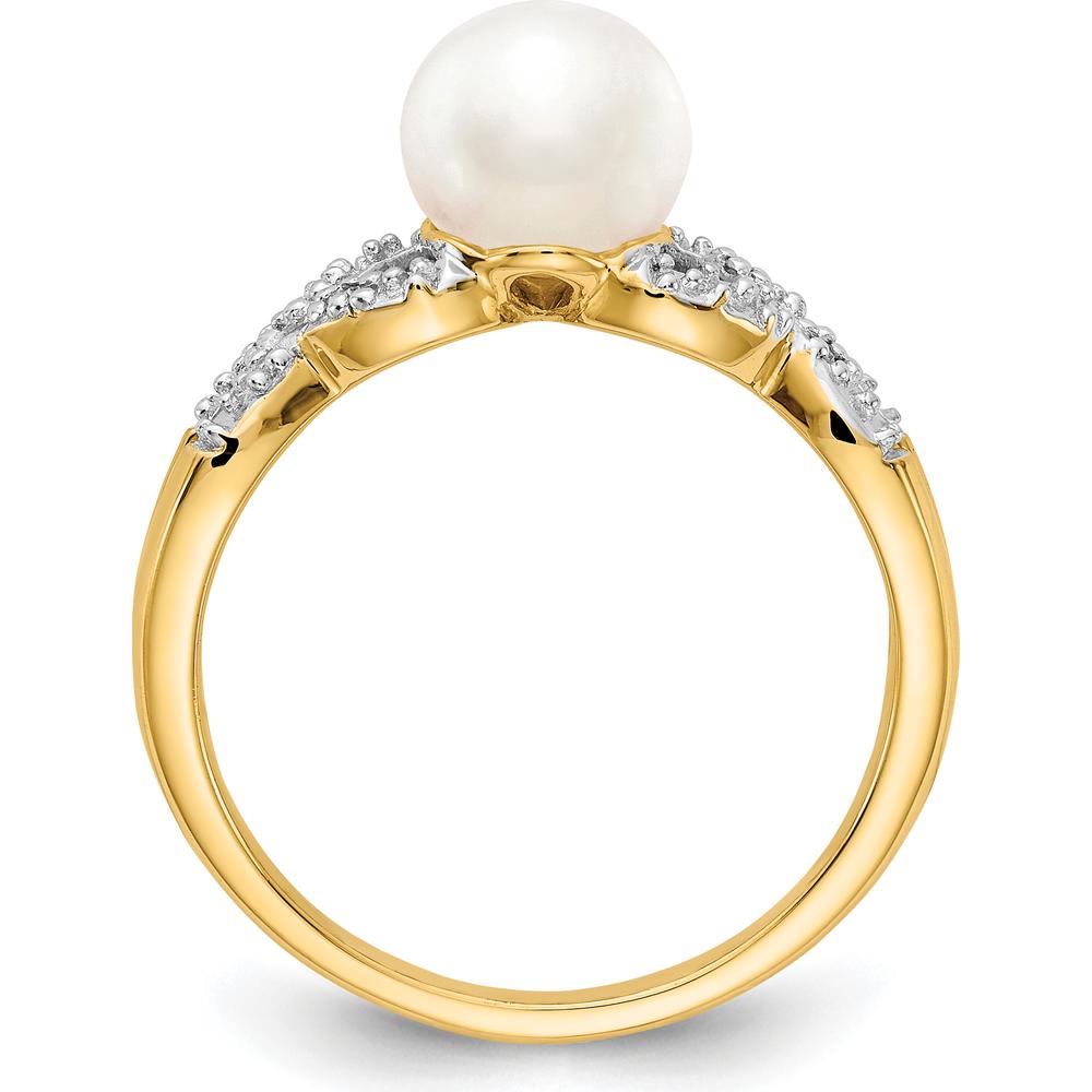 14K Yellow Gold Diamond and Freshwater Cultured Pearl Ring with Round Diamonds - 0.05 Carat Total Diamond Weight by Monteluci Fine Jewelry