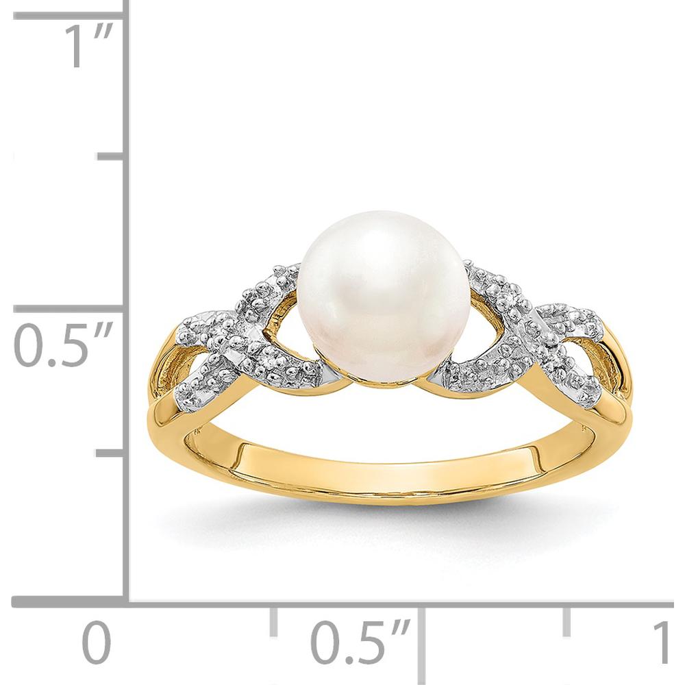 14K Yellow Gold Diamond and Freshwater Cultured Pearl Ring with Round Diamonds - 0.05 Carat Total Diamond Weight by Monteluci Fine Jewelry