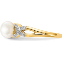 14K Yellow Gold Diamond and Freshwater Cultured Pearl Ring with Round Diamonds - 0.05 Carat Total Diamond Weight by Monteluci Fine Jewelry