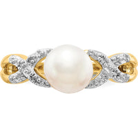 14K Yellow Gold Diamond and Freshwater Cultured Pearl Ring with Round Diamonds - 0.05 Carat Total Diamond Weight by Monteluci Fine Jewelry
