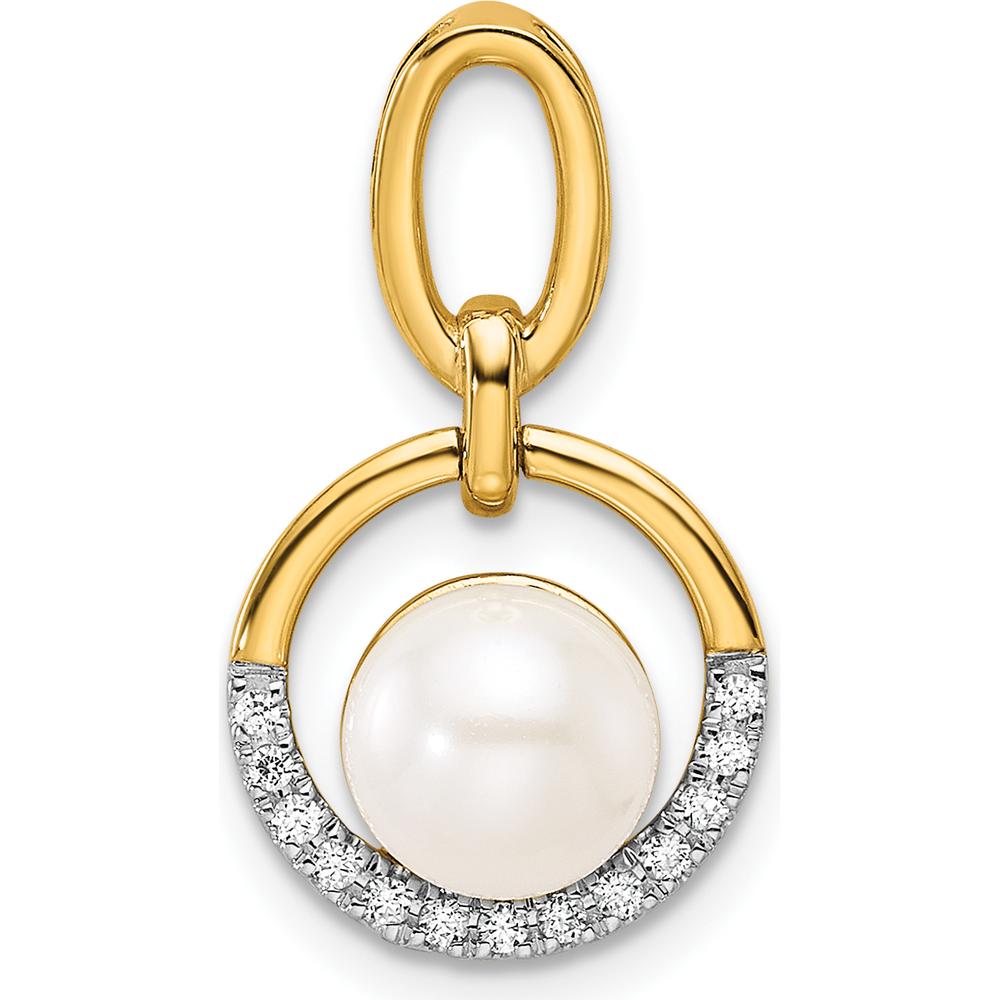 14K Yellow Gold Diamond and Freshwater Pearl Open Circle Pendant - 1/15 Carat Total Diamond Weight by Monteluci Fine Jewelry