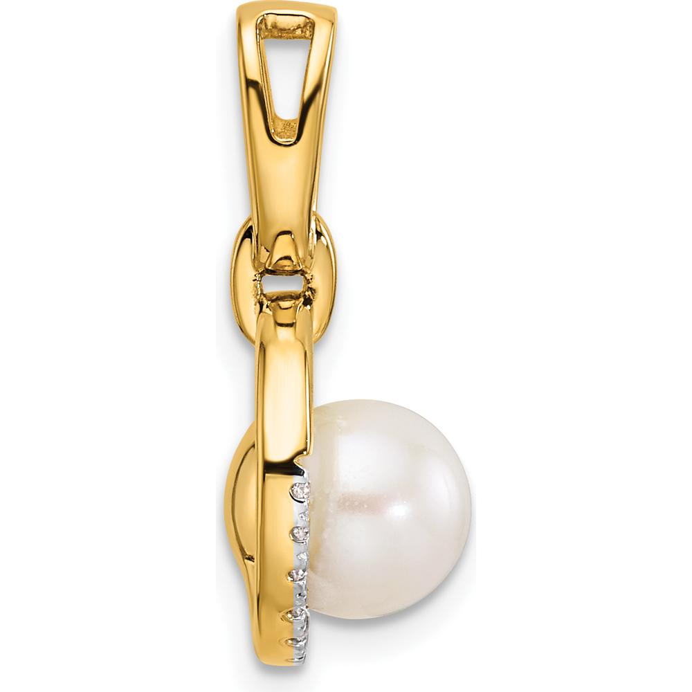 14K Yellow Gold Diamond and Freshwater Pearl Open Circle Pendant - 1/15 Carat Total Diamond Weight by Monteluci Fine Jewelry