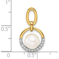 14K Yellow Gold Diamond and Freshwater Pearl Open Circle Pendant - 1/15 Carat Total Diamond Weight by Monteluci Fine Jewelry