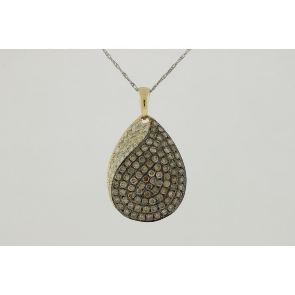 14K Yellow Gold Diamond and Mocha Diamond Pendant - 1.03 Carats Total Diamond Weight