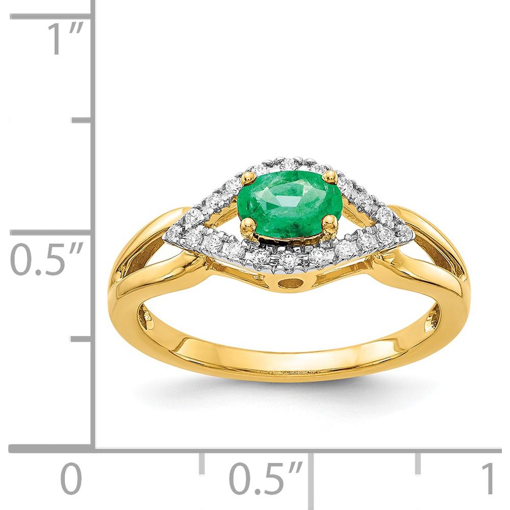14K Yellow Gold Diamond and Oval Emerald Halo Ring - 0.46 Carat Emerald, 0.11 Carat Total Diamond Weight by 0