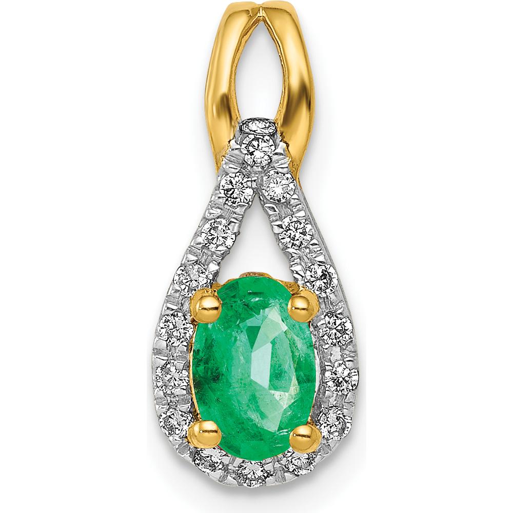 14K Yellow Gold Diamond and Oval Emerald Teardrop Halo Pendant - 0.42 Carat Emerald, 0.006 Carat Diamond by Lumare Gioia