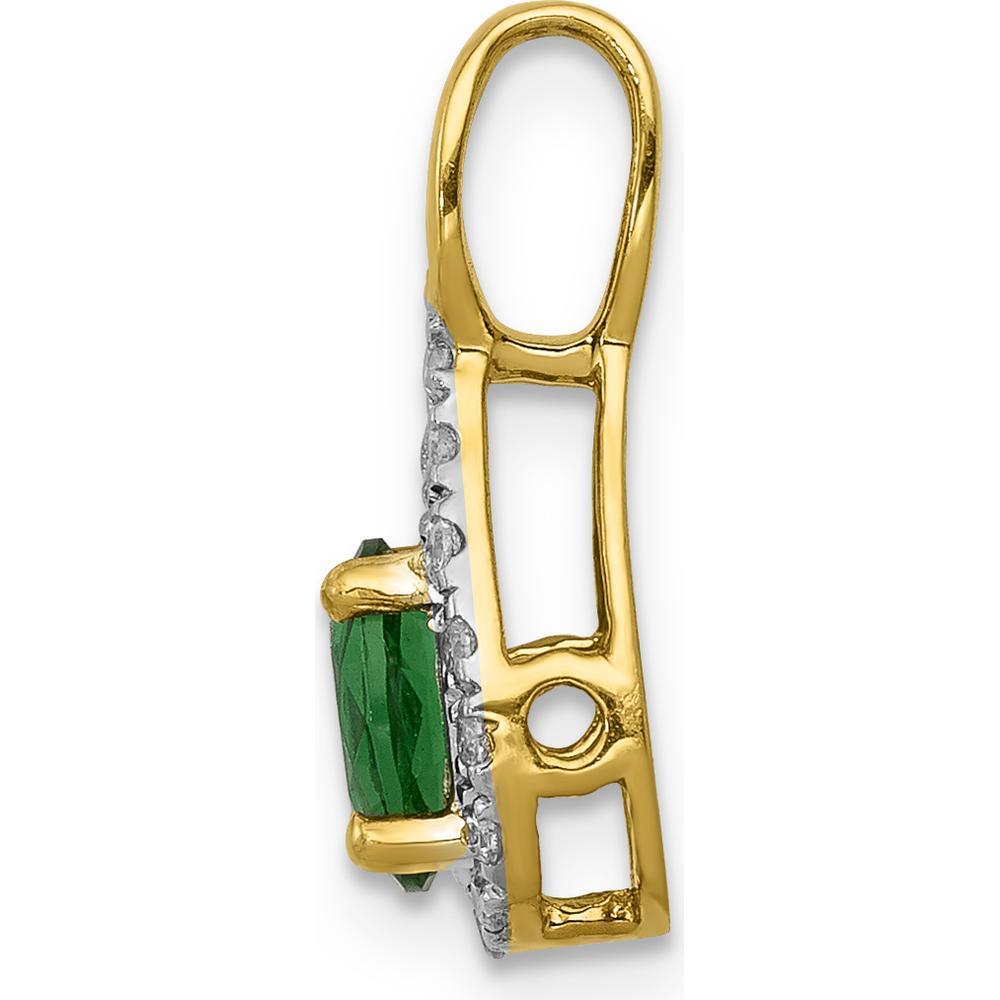 14K Yellow Gold Diamond and Oval Emerald Teardrop Halo Pendant - 0.42 Carat Emerald, 0.006 Carat Diamond by Lumare Gioia