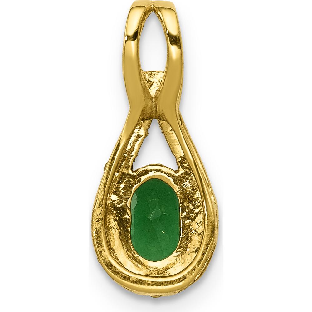 14K Yellow Gold Diamond and Oval Emerald Teardrop Halo Pendant - 0.42 Carat Emerald, 0.006 Carat Diamond by Lumare Gioia