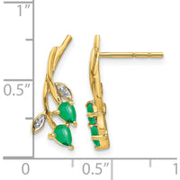 14K Yellow Gold Diamond and Pear Emerald Floral Drop Earrings - 0.135 Carat Total Emerald Weight by Monteluci Fine Jewelry