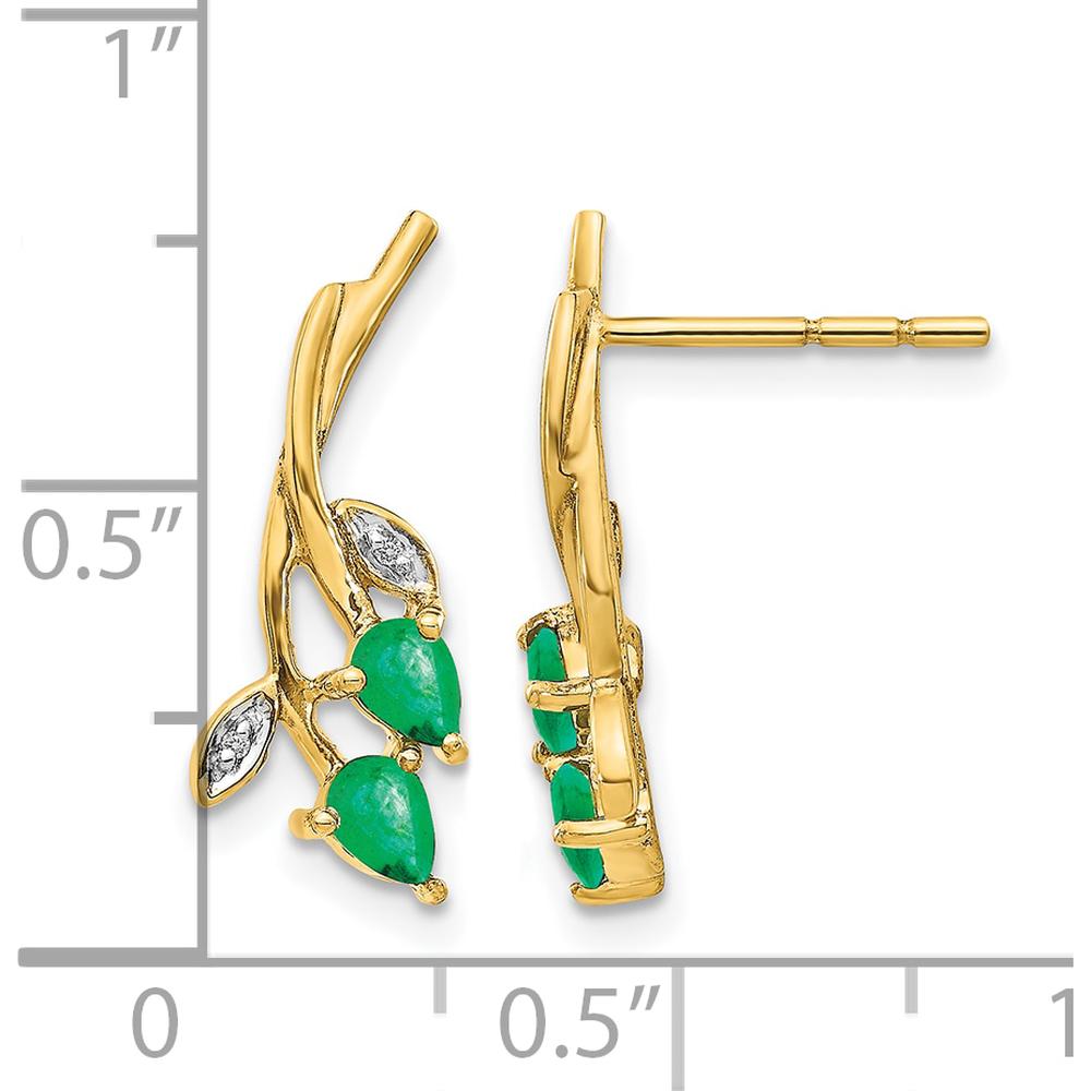 14K Yellow Gold Diamond and Pear Emerald Floral Drop Earrings - 0.135 Carat Total Emerald Weight by Monteluci Fine Jewelry