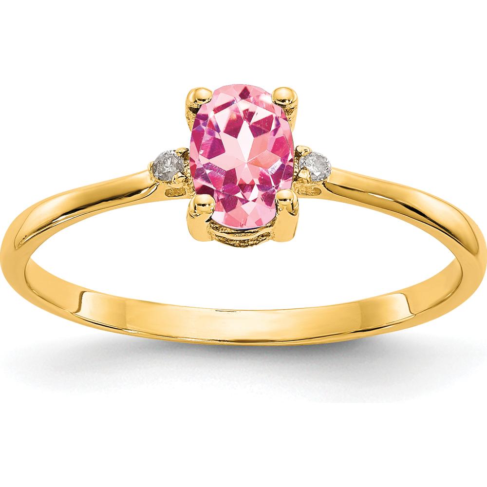 14K Yellow Gold Diamond & Pink Tourmaline Birthstone Ring - 0.26 Carat Pink Tourmaline, 0.008 Carat Total Diamond Weight by Oro Pregiato