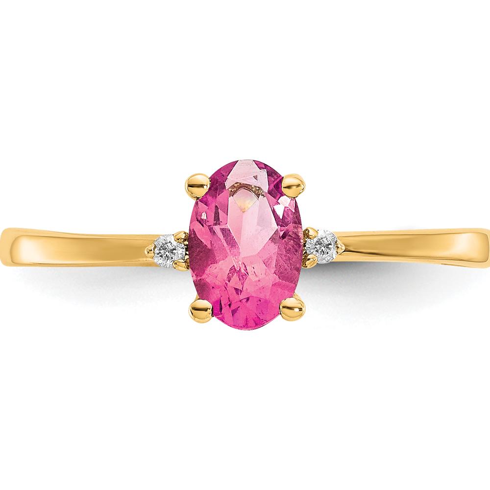14K Yellow Gold Diamond & Pink Tourmaline Birthstone Ring - 0.26 Carat Pink Tourmaline, 0.008 Carat Total Diamond Weight by Oro Pregiato