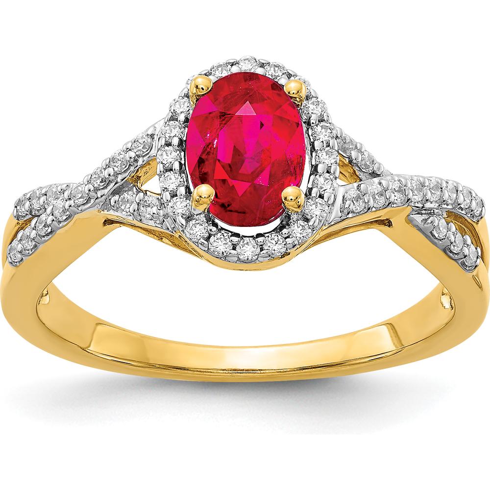 14K Yellow Gold Diamond and Ruby Oval Halo Ring - 1.0045 Carat Total Gem Weight by 0