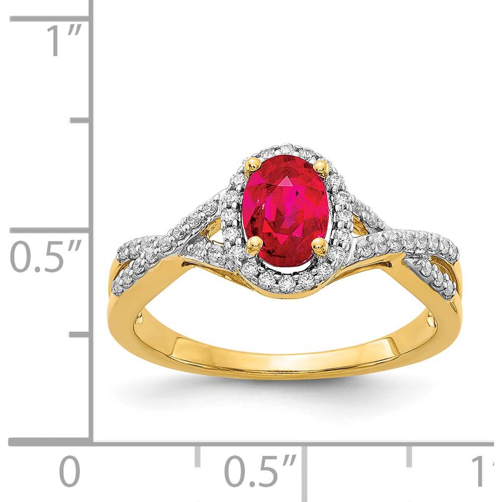 14K Yellow Gold Diamond and Ruby Oval Halo Ring - 1.0045 Carat Total Gem Weight by 0