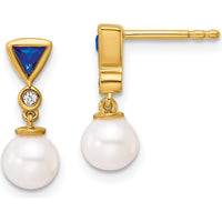 14K Yellow Gold Diamond and Sapphire Pearl Dangle Earrings - 1.20 Carats Total Sapphire and Diamond Weight by Monteluci Fine Jewelry