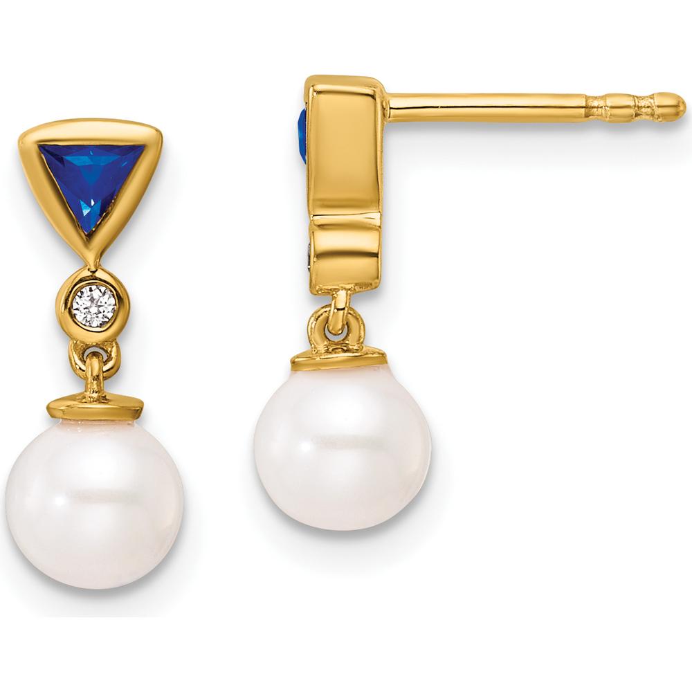 14K Yellow Gold Diamond and Sapphire Pearl Dangle Earrings - 1.20 Carats Total Sapphire and Diamond Weight by Monteluci Fine Jewelry