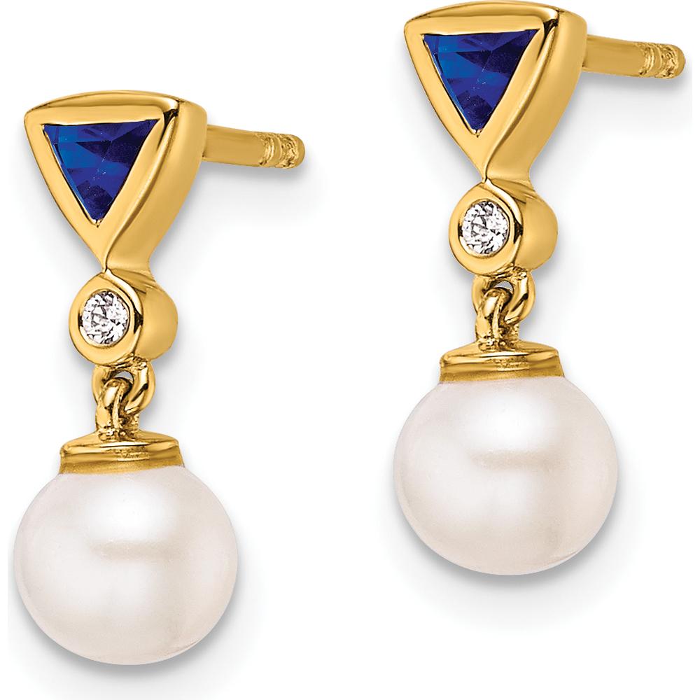 14K Yellow Gold Diamond and Sapphire Pearl Dangle Earrings - 1.20 Carats Total Sapphire and Diamond Weight by Monteluci Fine Jewelry