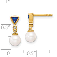 14K Yellow Gold Diamond and Sapphire Pearl Dangle Earrings - 1.20 Carats Total Sapphire and Diamond Weight by Monteluci Fine Jewelry