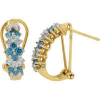 14K Yellow Gold Diamond and Treated Blue Diamond Huggie Earrings - 1.00 Carat Total Diamond Weight