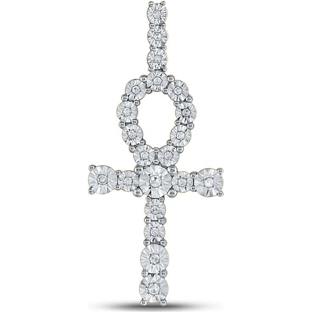 14K Yellow Gold Diamond Ankh Cross Charm Pendant - 1/5 Carat Total Diamond Weight
