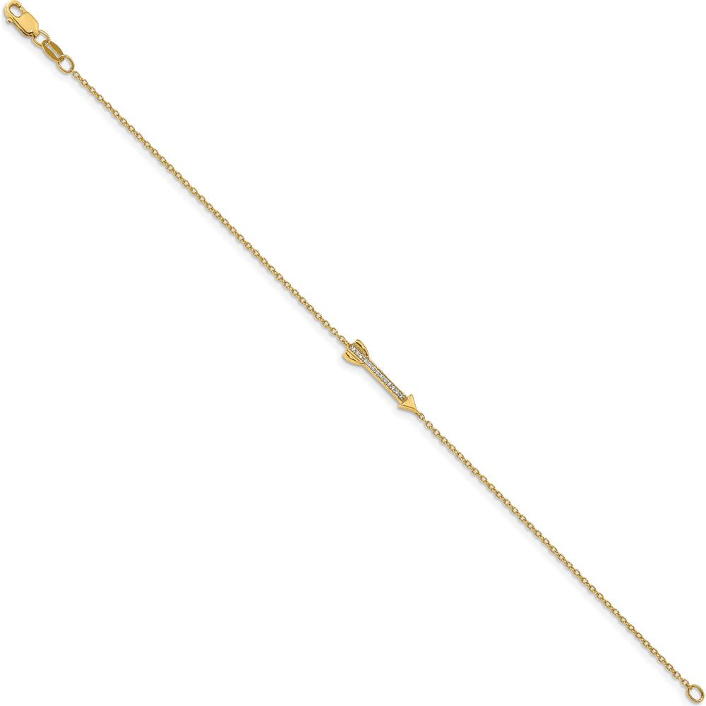 14K Yellow Gold Diamond Arrow Bracelet with Round Diamonds - 0.004 Carats Total Diamond Weight by Monteluci Fine Jewelry