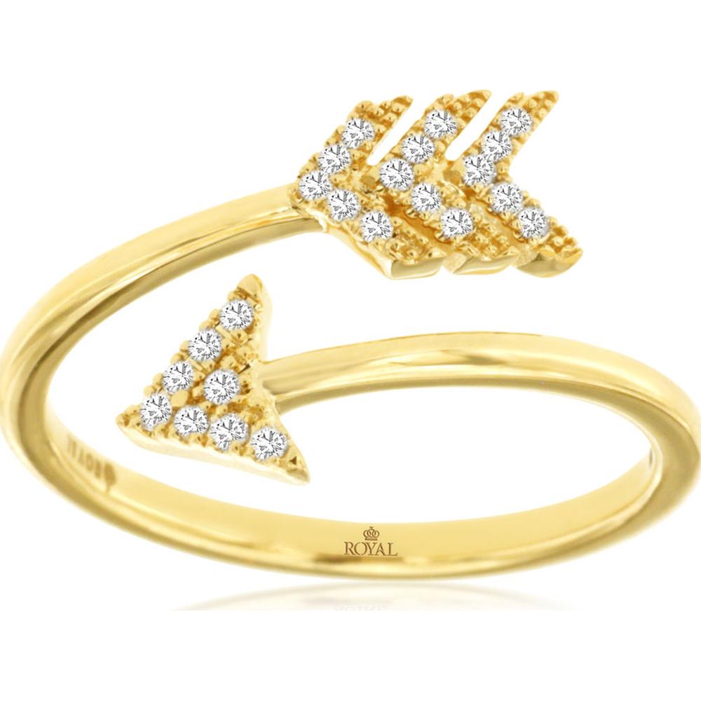 14K Yellow Gold Diamond Arrow Open Shank Ring with Round Brilliant Cut Diamonds - 0.10 Carat Total Diamond Weight - Royal Jewelry