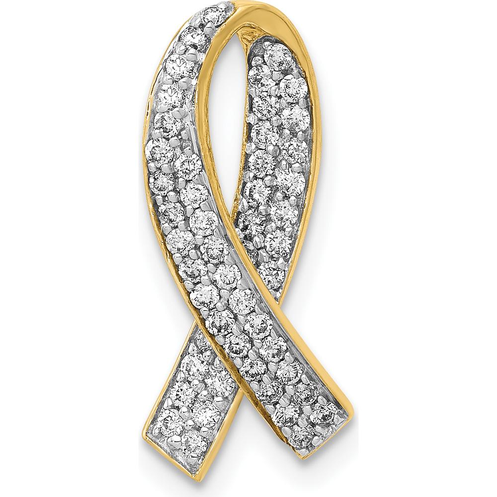 14K Yellow Gold Diamond Awareness Ribbon Pendant with 50 Round Diamonds - 1/3 Carat Total Diamond Weight by Monteluci Fine Jewelry